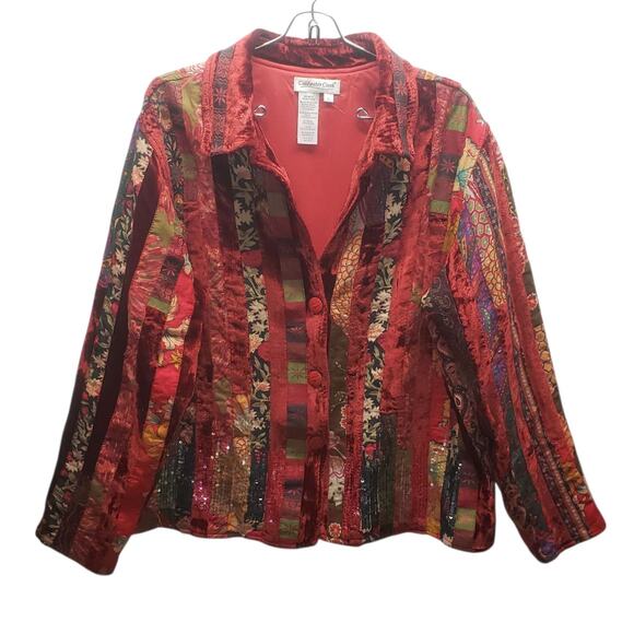 Coldwater Creek Red Paisley Blazer Plus Size 1X Vintage Boho Festival Heritage - Picture 1 of 11